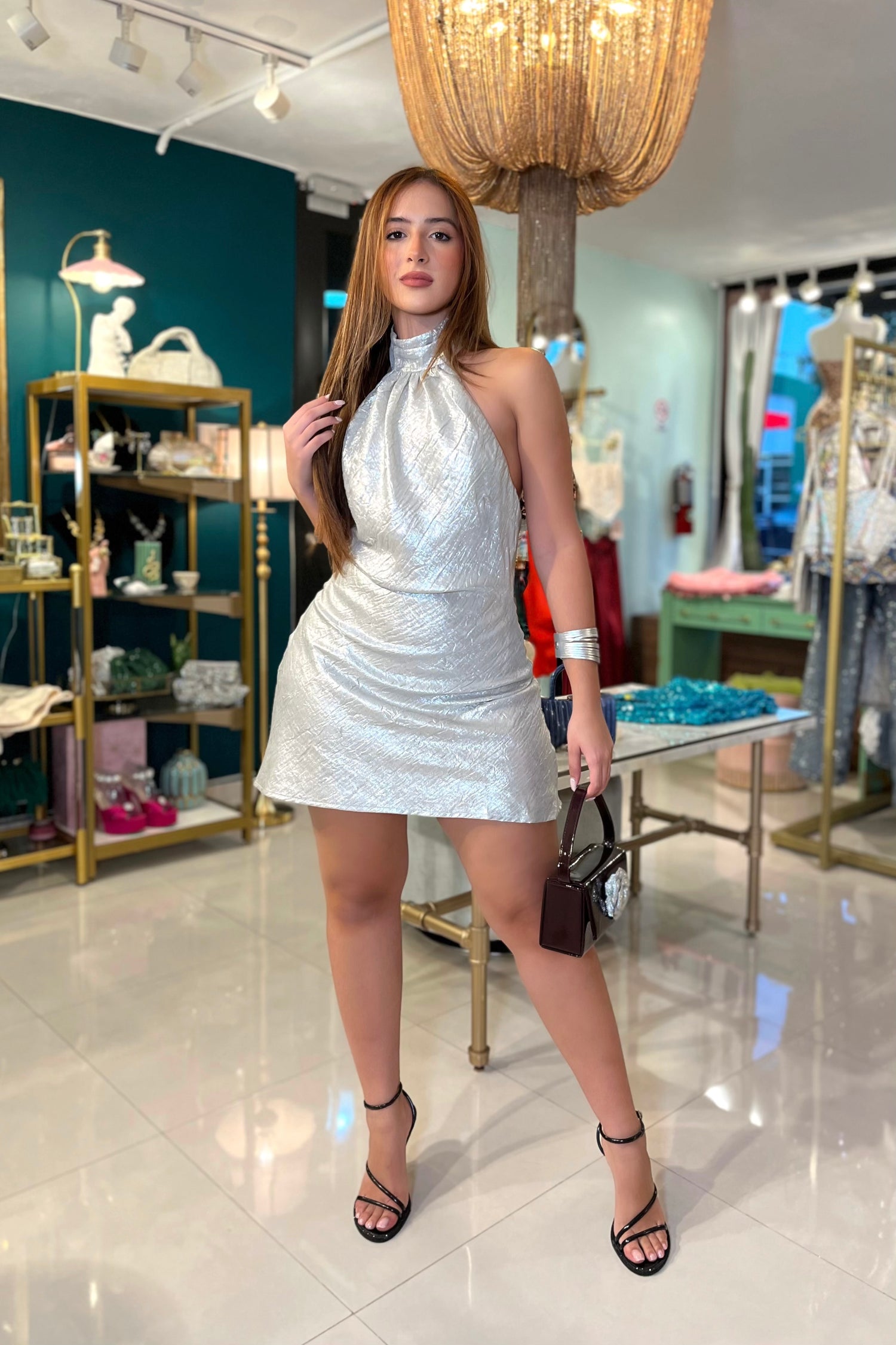ALODIA HALTER METALIC DRESS