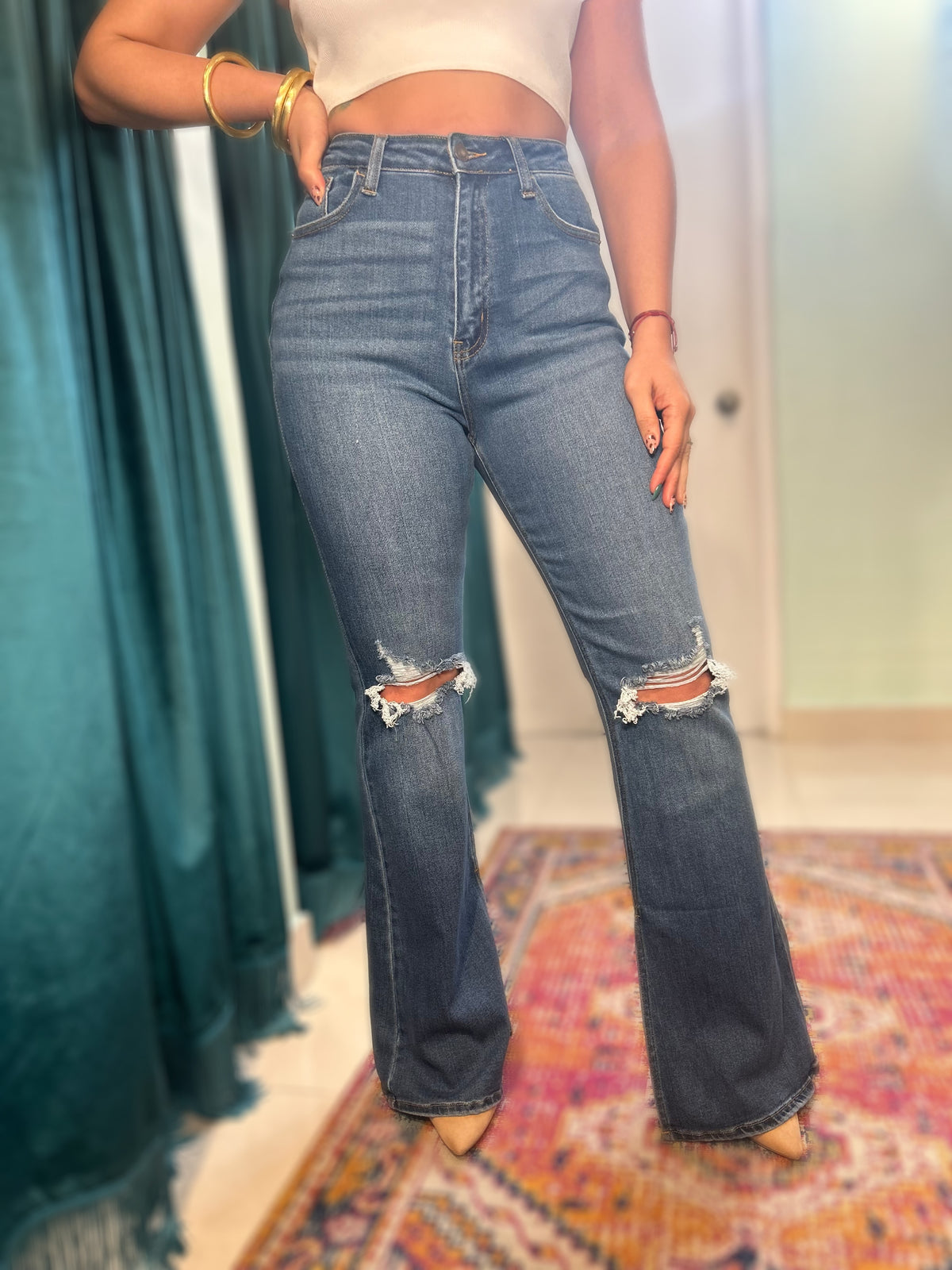 HIGH RISE SKINNY FLARE - DARK DENIM