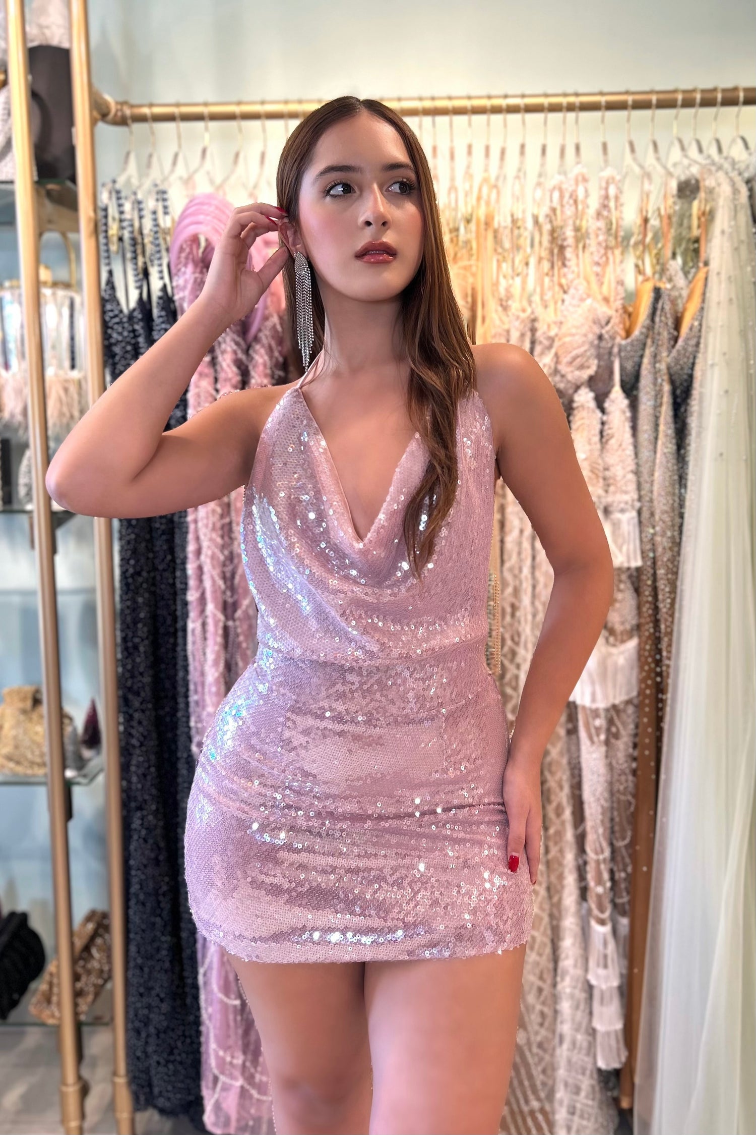 ISARA HALTER SEQUIN MINI DRESS