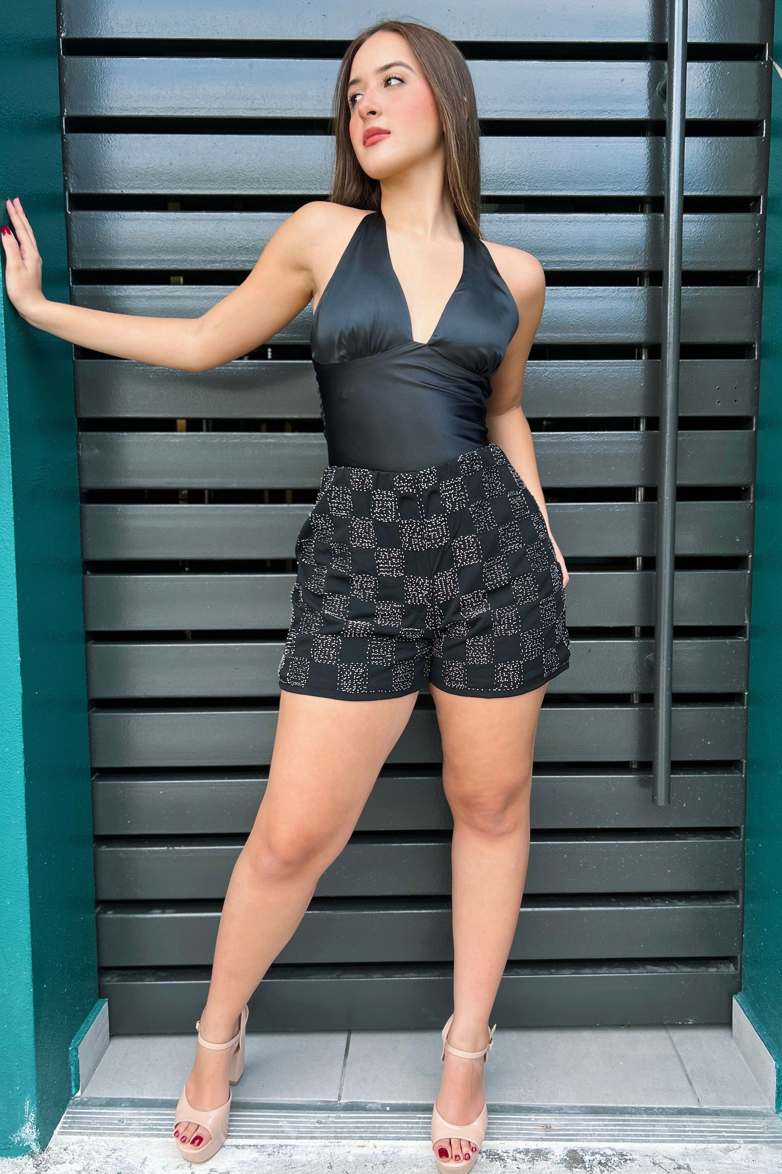 PAULA BEADED BLACK SHORT