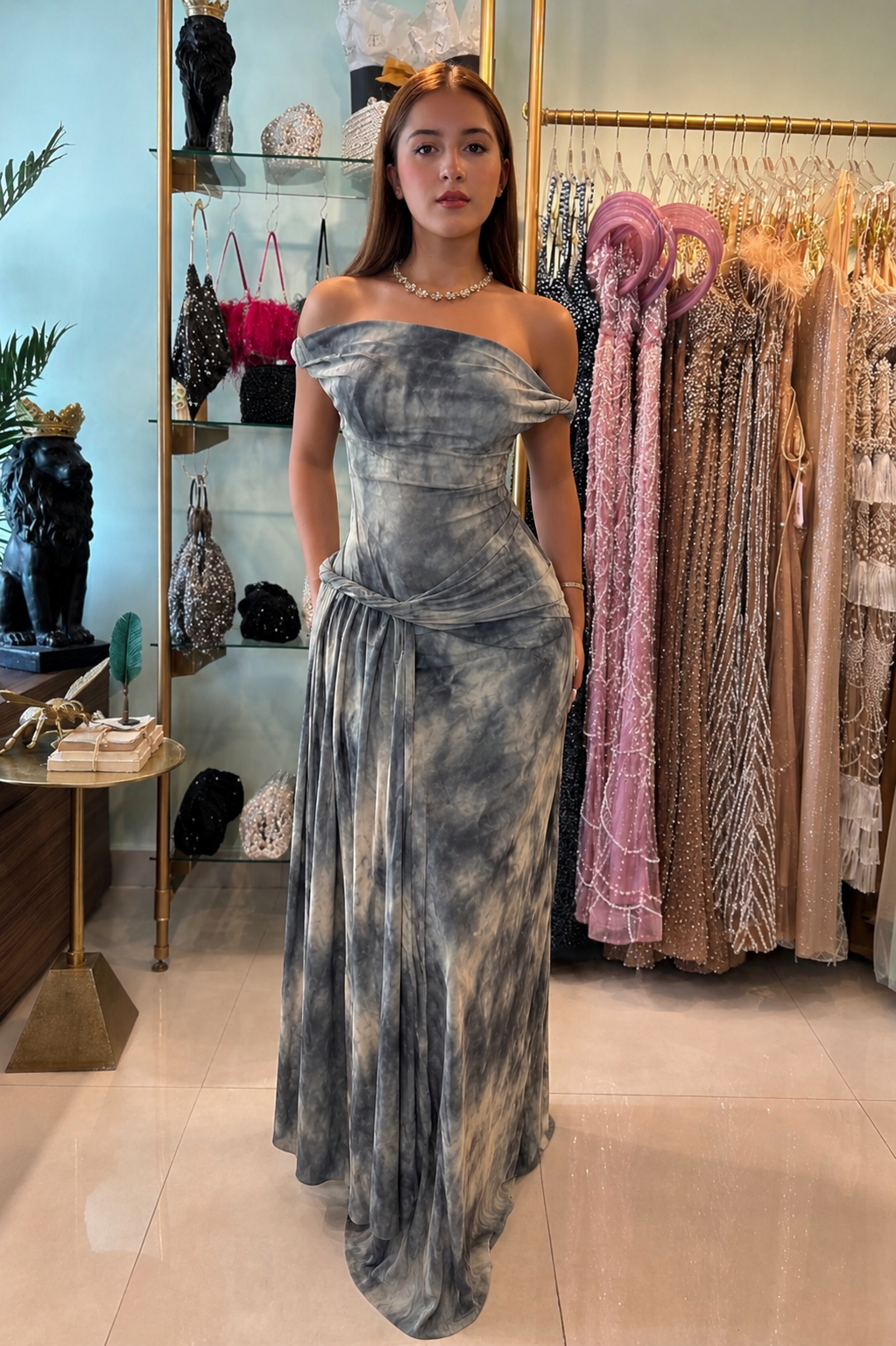 ELIX MESH DRAPE MAXI DRESS