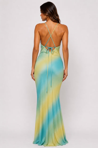 KACIE AQUA-YELLOW MAXI DRESS