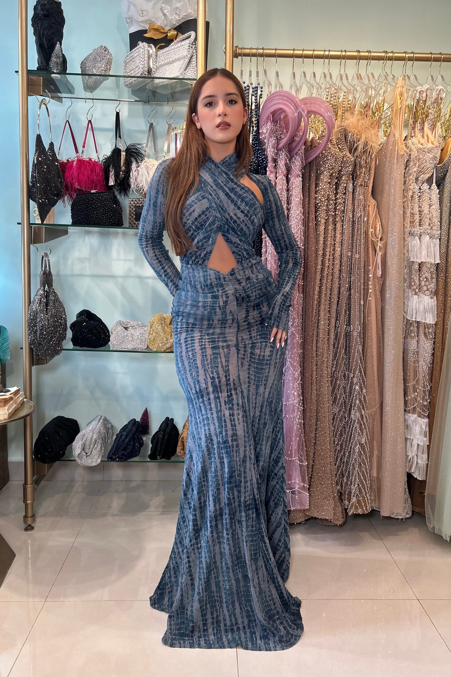 ZENIX VELVET MESH MAXI DRESS