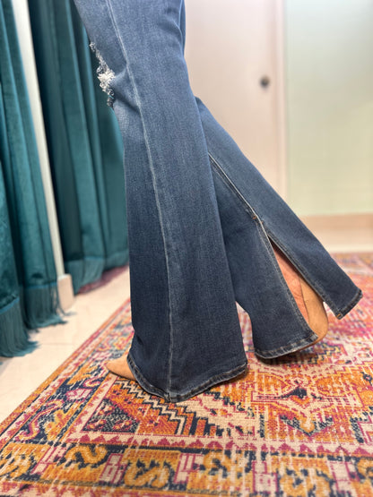 HIGH RISE SKINNY FLARE - DARK DENIM