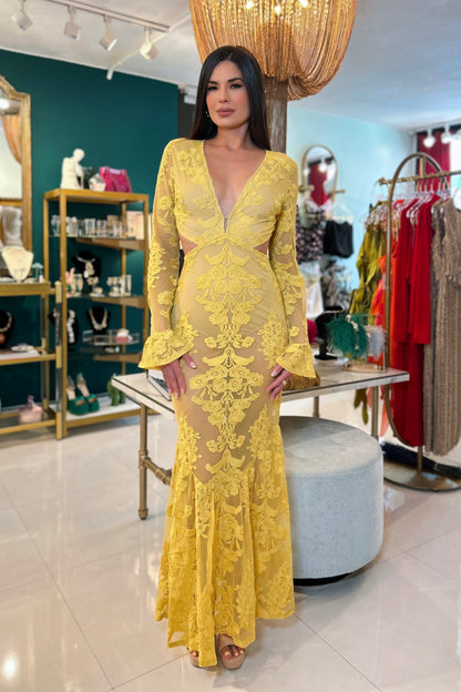MARINÈ YELLOW FLORAL MAXI DRESS