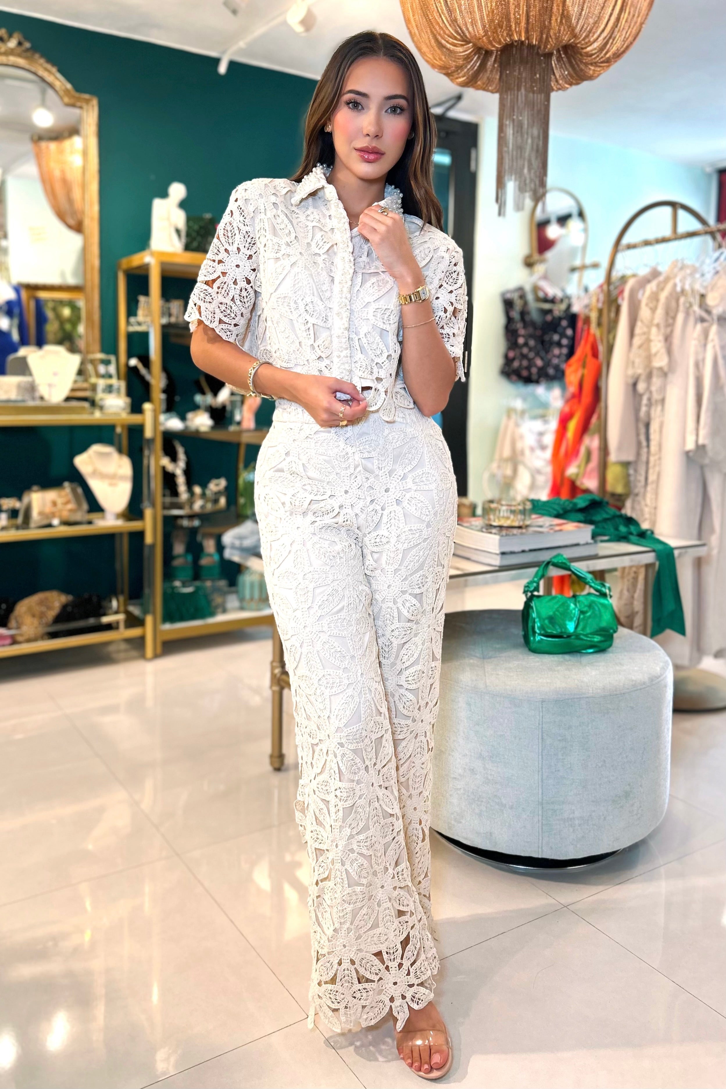 CORALINA PEARL CROCHET PANT SET