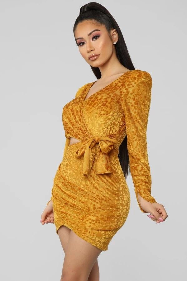 VELVET MUSTARD DRESS