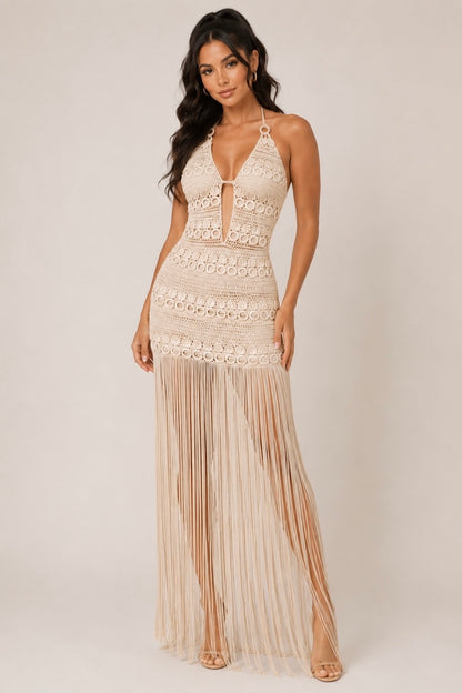 CALYPSA CROCHET/FRINGE DRESS
