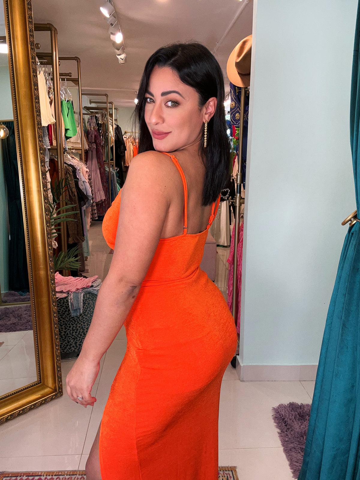 ARISSIA RUCHED ZIG ZAG MIDI DRESS