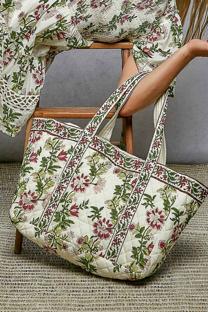 BOHEMIAN FLORAL PRINT TOTE BAG