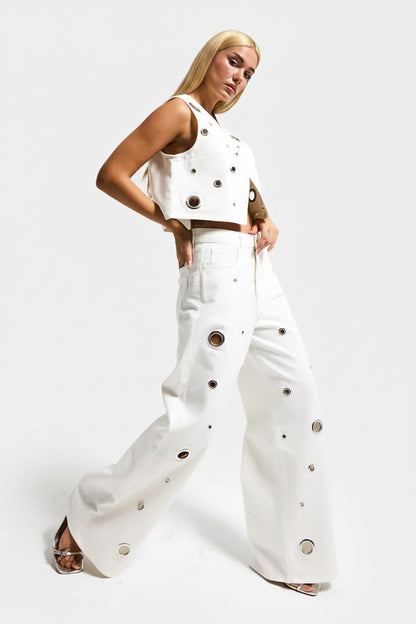 MEREDI METAL RING DETAIL WHITE DENIM