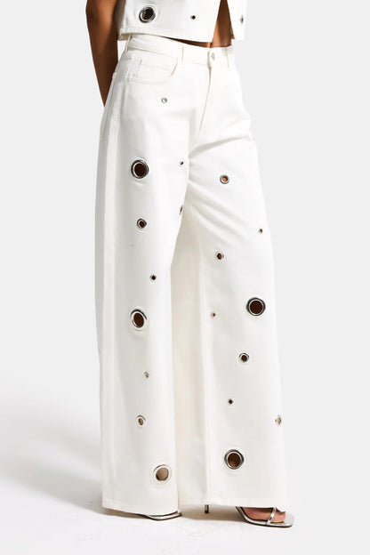 MEREDI METAL RING DETAIL WHITE DENIM