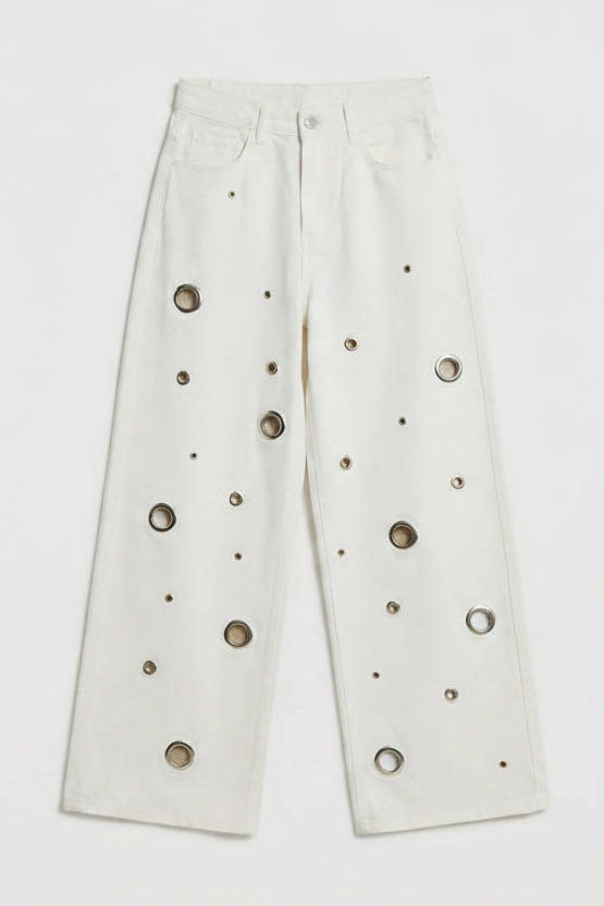 MEREDI METAL RING DETAIL WHITE DENIM