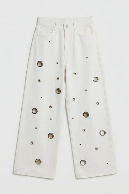 MEREDI METAL RING DETAIL WHITE DENIM