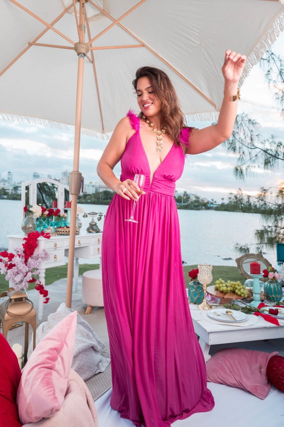 JULISSA FEATHER TRIM DRESS